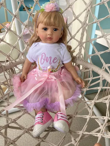 Miniatura 6 de RXDOLL Muñeca bebé recién nacida Reborn niña princesa con cabello rizado rubio de 24 pulgadas 60 cm, muñeca de bebé recién nacida Reborn de aspecto