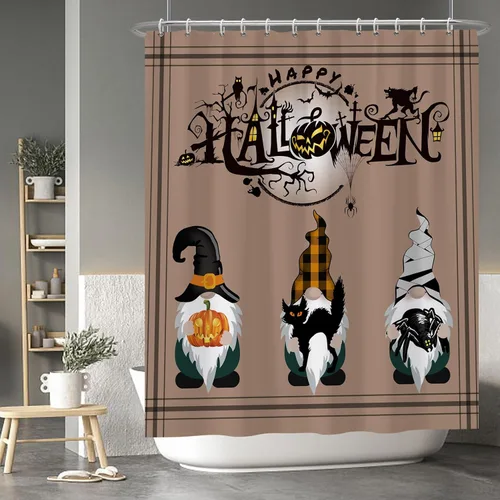 Miniatura 37 de Cortina de ducha de fantasma y gato negro para niños, 36 x 72 pulgadas, espeluznante y bonita, cortina de baño de Halloween con 6 ganchos, cortina