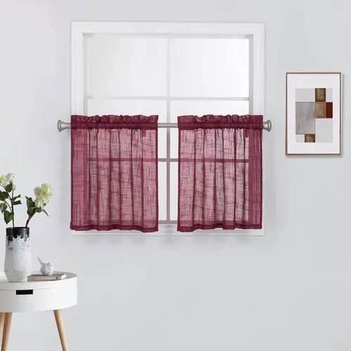 Miniatura 12 de Diamond Home Linens 2 paneles cortos con bolsillo para barra, filtrado de luz, de lino, texturizado, para ventanas pequeñas, 27 pulgadas de ancho x