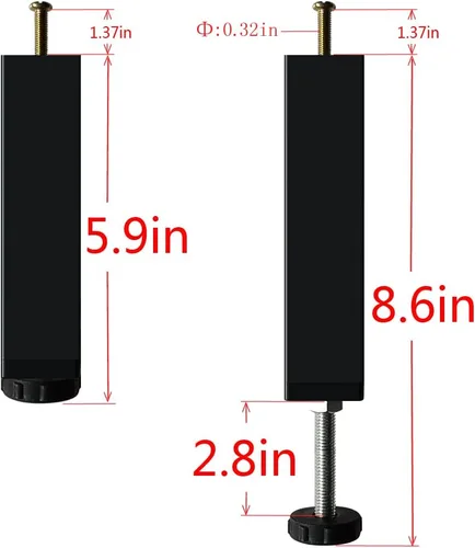 Miniatura 4 de Patas de soporte de metal para muebles, altura ajustable, marco central de cama resistente, elevadores de pies para plataforma Queen/King, piezas
