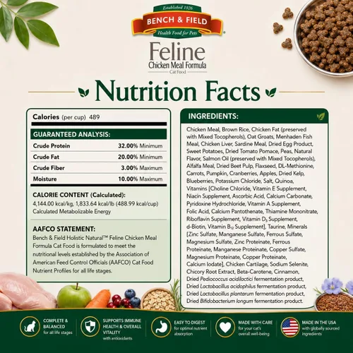 Miniatura 9 de Bench & Field Holistic Premium Alimento seco para gatos, harina de pollo y arroz integral, hecho sin maíz, trigo o soja, para todas las etapas