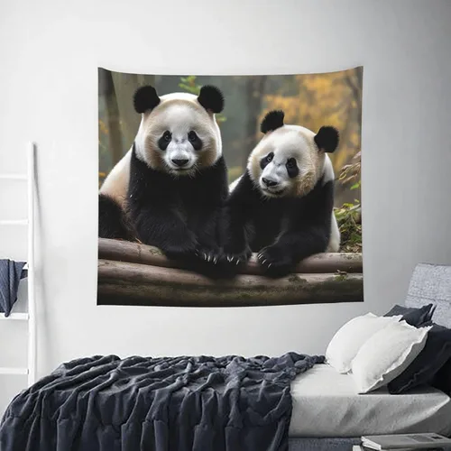 Miniatura 7 de GFLFMXZW Tapiz de dos pandas grandes para colgar en la pared de la sala de estar, tapiz de pared para dormitorio, decoración de pared estética, Dos
