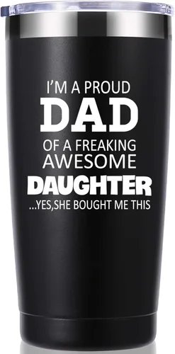 momocici Vaso de 20 onzas con texto en inglés "I'm a Proud Dad of a Freaking Awesome Daughter". Regalos para papá de hija, hijo, esposa, cumpleaños,