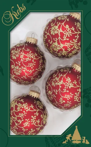 Adornos de cristal para árbol de Navidad – 2.638 in/2.63 pulgadas [4 piezas] esferas decoradas de Christmas By Krebs sin costuras para colgar