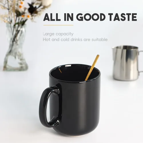 Miniatura 5 de harebe Taza de café grande de 20 onzas, taza de té de cerámica lisa para oficina y hogar, gran capacidad con asa, color negro
