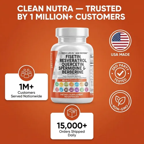 Miniatura 8 de Clean Nutraceuticals Fisetina Quercetina Resveratrol con Espermidina Extracto de Germen de Trigo - Suplemento de Salud para Adultos Longevidad
