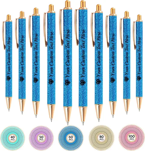 Miniatura 18 de Hasta 100 bolígrafos personalizados con nombre a granel, bolígrafo con purpurina de impresión personalizada, grabado gratis, texto con logotipo