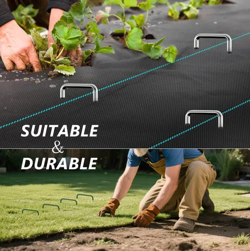Miniatura 5 de Paquete de 50 grapas galvanizadas de 6 pulgadas, estacas de jardín en forma de U, estacas para tienda de campaña en forma de U, estacas de tierra