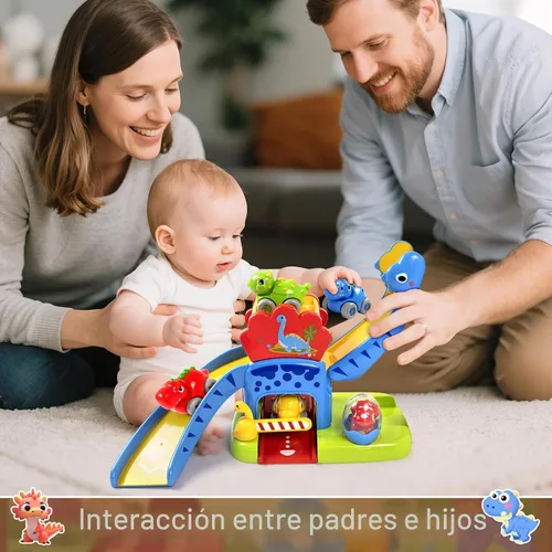 Miniatura 5 de Marstone Juguetes para niños de 1 a 2 años: Diapositiva de dinosaurio con 4 autos de animales, juguetes educativos para bebés de 12 a 18 meses