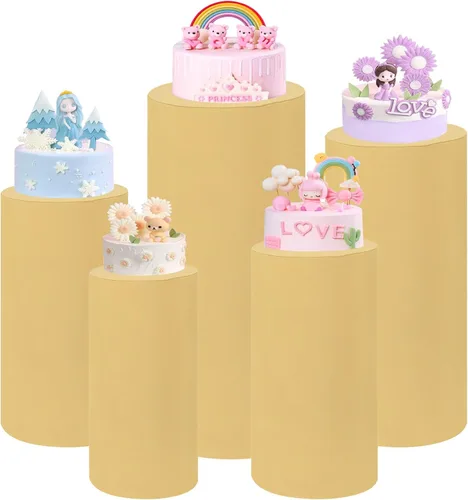 Miniatura 10 de Fivenl Juego de 5 fundas de soporte cilíndrico de elastano para pedestal, fundas elásticas para zócalo, mesa de postre, cubierta de pilares