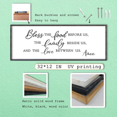 Miniatura 2 de LuZhiQiang Arte de pared para comedor 81,3×30,5 cm "Bless The Food Before Us" Letrero cristiano para cocina, cita familiar agradecida, cuadro grande