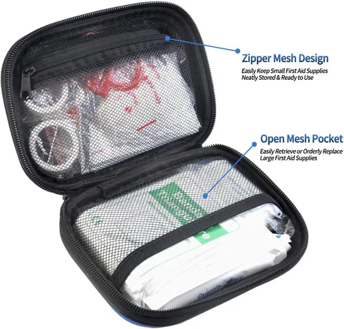 Miniatura 3 de I GO Kit de primeros auxilios compacto de 85 piezas, pequeño kit de supervivencia de emergencia personal para viajes, senderismo, camping, Negro
