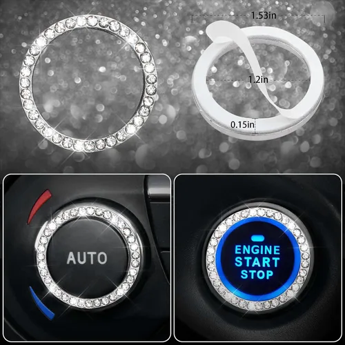 Miniatura 8 de CAR PASS Juego de fundas de asiento de coche con diamantes brillantes de 11 piezas, accesorios de coche con diamantes brillantes para mujer, funda