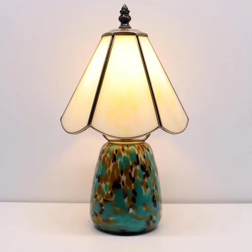 Miniatura 5 de Tiffany Style Stained Glass Table Lamp 12 Inch - Milky White Mushroom Lamp, 7X7X12 Inch,Mini Night Light, Glass Base, Accent Light,E12 Bulb