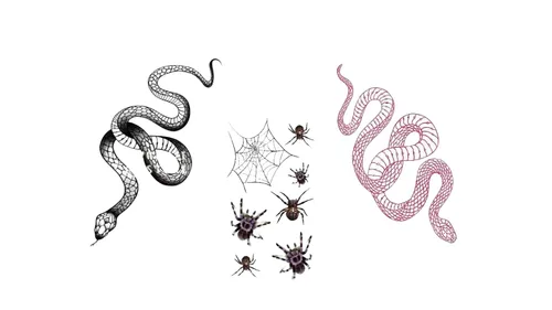 Yeahgoshopping Moda realista tamaño grande 1 serpiente negra – 1 serpiente roja – 1 pequeña araña aleatoria 3D pegatinas temporales de tatuaje para