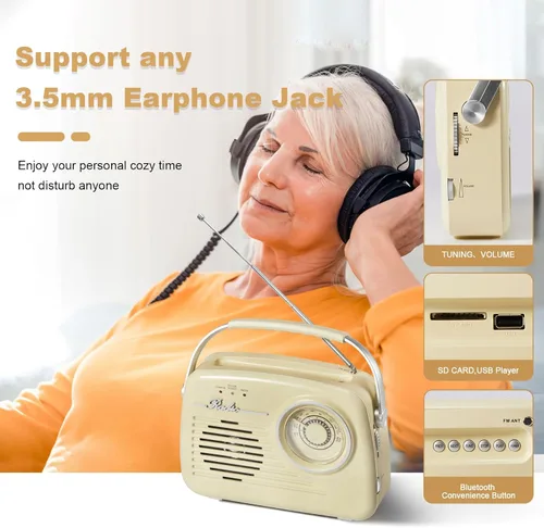 Miniatura 4 de Radio FM, tarjeta USB/SD, altavoz Bluetooth con sintonización manual, cumpleaños, aire libre, pesca, yoga, fiesta, campamento, reproductor portátil