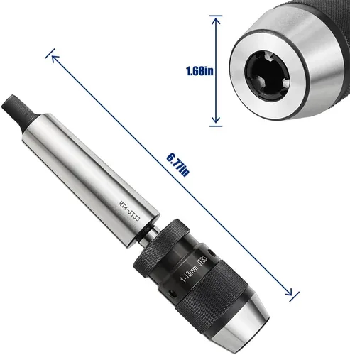 Miniatura 6 de Portabrocas sin llave MT2 Morse cónico, 1/32"-1/2" (0.039 in-0.512 in) para taladros portátiles, taladros de banco, fresadoras, tornos, etc.