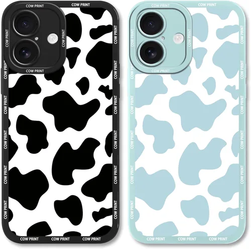 Miniatura 10 de Paquete de 2 bonitas fundas de teléfono para Apple iPhone 13 de 6.1 pulgadas, funda protectora de silicona con estampado de vaca a la moda, delgada
