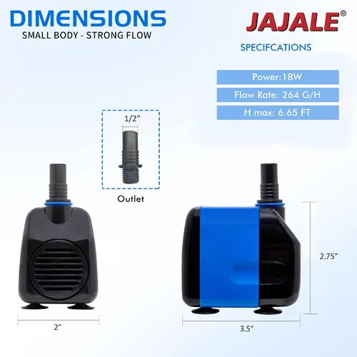 Miniatura 2 de Bomba de agua sumergible de 265 GPH ultra silenciosa para estanque, acuario, pecera, fuente, hidroponía, paquete de 2 Azul; paquete de 2