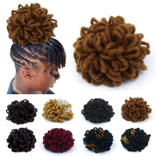 Miniatura 32 de Moños de Cola de Caballo con Cordón Negro Marrón Loc para Mujeres Negras Moño Rizado de Pétalo Loc Cola de Caballo de Rastas Trenzas Faux Locs Moño