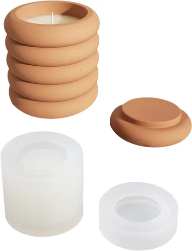BOOWAN NICOLE Molde de tarro de vela de hormigón con tapa, olla de almacenamiento de cemento, molde de silicona, herramientas para hacer macetas de