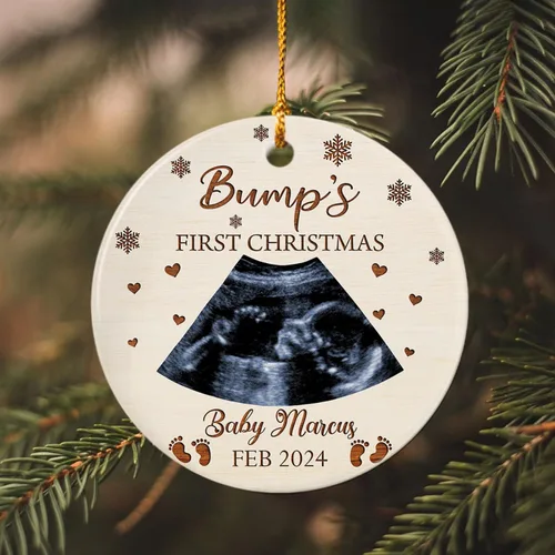 Miniatura 4 de Agregar foto Adorno de cerámica de la primera Navidad del bebé 2025, imagen personalizada del primer árbol de adorno de Navidad del bebé, adorno