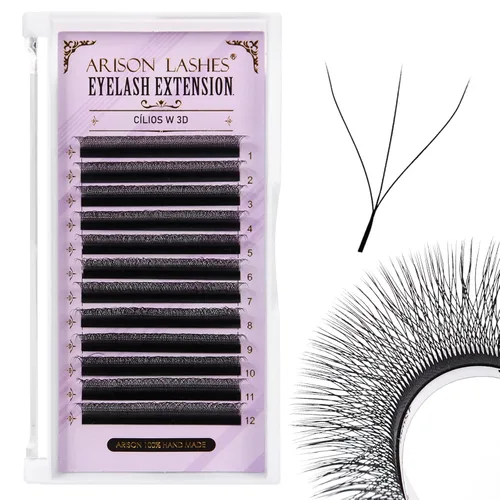 Miniatura 8 de Arison Lashes Extensión de pestañas en forma de W 5D, abanicos prefabricados de volumen suave natural, abanicos de imitación de visón negro mate, 12