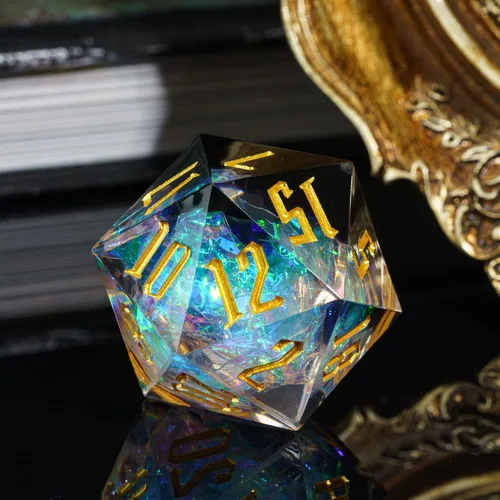 Miniatura 2 de Cusdie Dados D20 DND individuales con bordes afilados e inclusiones de lámina con purpurina, dados D&D de 20 caras, 1.31 pulgadas hechos a mano