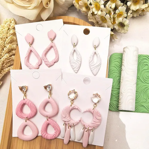 Miniatura 4 de Rodillo de textura de arcilla polimérica de 3 piezas, funciona con cortadores de arcilla polimérica para manualidades, aretes, joyería, suministros