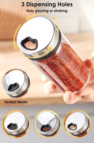 Miniatura 3 de Organizador giratorio para especias, estante giratorio para condimentos con 5 tarros grandes de vidrio de 6.8 fl oz para armario de encimera