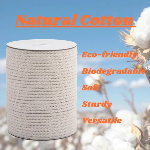 Miniatura 3 de Cordón de macramé trenzado de 6 mm x 96 yardas, color beige, cuerda de algodón natural no blanqueada, cuerda trenzada para manualidades, cuerda