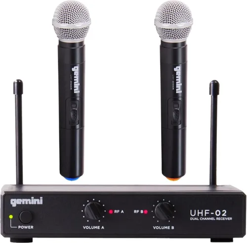 Gemini UHF - Paquete de micrófonos inalámbricos profesionales de mano y de solapa, receptor de doble canal, largo alcance para presentaciones en