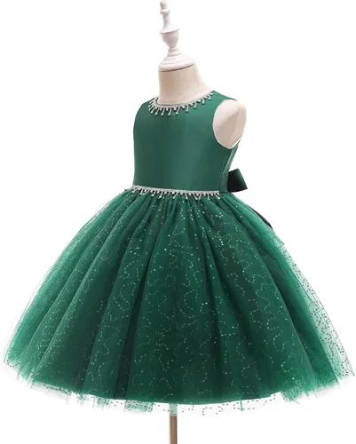 Miniatura 4 de Weileenice Vestido de lentejuelas vintage para niña de flores, vestido de novia formal de tul brillante con diamantes de imitación