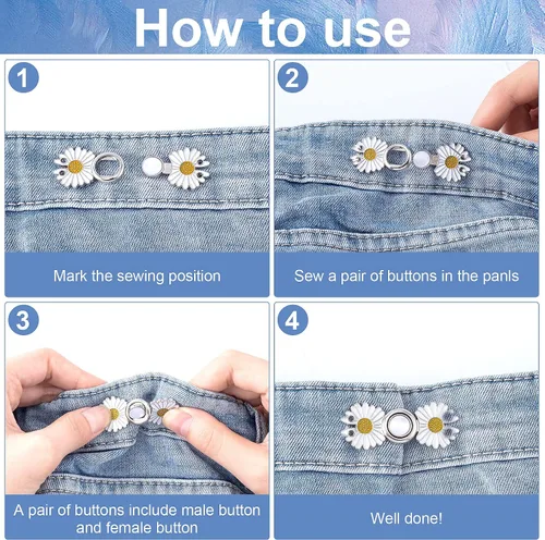 Miniatura 3 de OIIKI Tensor de botones de jeans ajustable, 7 piezas, botones de mezclilla, alfileres de vestir, hebillas de ajuste de cintura, botones