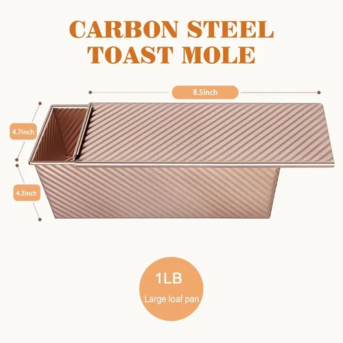 Miniatura 2 de Paquete de 2 moldes para pan con tapas, capacidad de masa de 1 libra, molde para pan Pullman de acero al carbono antiadherente para sándwich casero