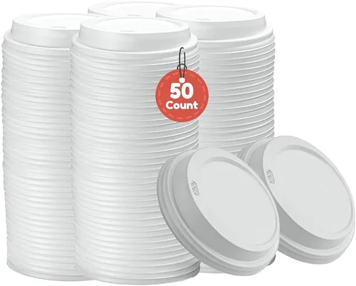 Miniatura 16 de Tapas de taza de café, tapa de cúpula para tazas de 10/24 onzas, vasos de papel, color negro, 50 unidades [no incluye tazas]