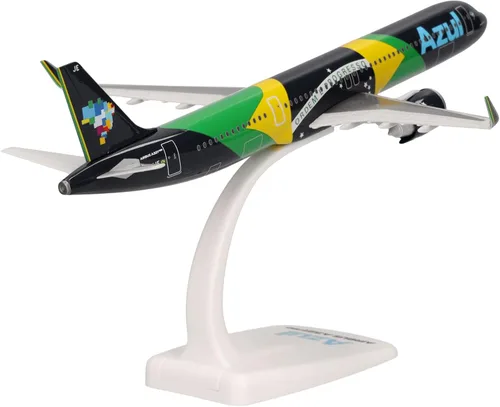 Miniatura 3 de Herpa Airplane Model Airbus A321neo Azul Bandera Brasileña a Escala de 1:200, Miniatura de Plástico con pedastal, Edificio Modelo, Edición