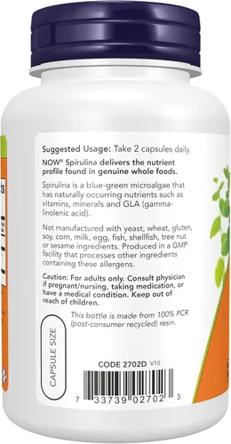 Miniatura 3 de Espirulina NOW de 0.0176 oz, 120 cápsulas vegetales.