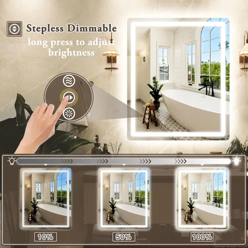 Miniatura 5 de 48x24 Inch LED Bathroom Mirror with Lights, Anti-Fog 3-Color Dimmable Memory Touch Control, Waterproof HD Tempered Glass, Wall Mounted Vanity Mirror
