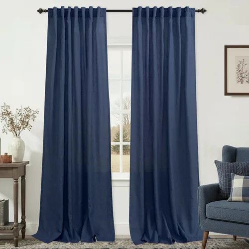 Miniatura 38 de KOUFALL Cortinas de lino azul marino de 84 pulgadas de largo, cortinas transparentes azul oscuro para sala de estar y dormitorio, medianoche