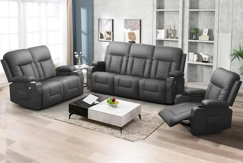 Miniatura 20 de FURNIMAT Sofá reclinable biplaza, sofá reclinable doble de 3 plazas con consola abatible, moderno sofá biplaza de cuero PU para sala de estar/casa