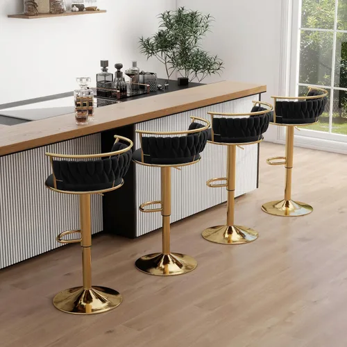 Miniatura 44 de Juego de 2 taburetes de bar giratorios de 360°, silla de bar de terciopelo ajustable a altura de mostrador moderna, taburete de metal plateado
