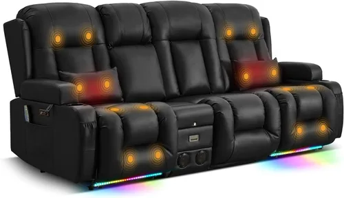 Miniatura 41 de TUNYI Sofá Reclinable Eléctrico Loveseat con Masaje y Calor, Asientos de Cine en Casa con Consola, Sofá Reclinable RV Loveseat con USB/Toma