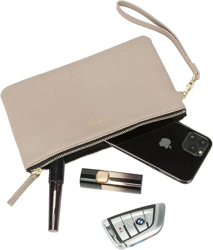 Miniatura 4 de Bolso pequeño de piel de cabra gris y marrón con asa superior de cuero
