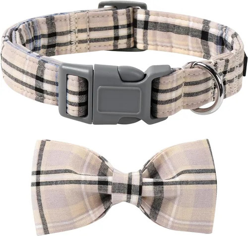 Miniatura 17 de Lionet Paws Collar para perro y gato con corbata de moño, hebilla de plástico ajustable, collar de cuadrícula para perros pequeños, medianos