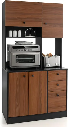 Giantex Despensa de cocina, buffet con 3 armarios de almacenamiento, armario grande de piso de 71 pulgadas con 3 cajones profundos, encimera ancha,