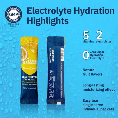 Miniatura 7 de Paquetes de Electrolitos en Polvo, Cítricos Maracuyá (0.36 oz*20 Sobres), Paquetes de Hidratación Sin Azúcar, Mezcla de Bebida Electrolítica con 7