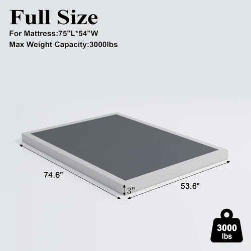 Miniatura 2 de Vehowy Somier de perfil bajo, tamaño matrimonial, somier de 3 pulgadas para cama matrimonial, base de colchón resistente, base de cama de metal, 3