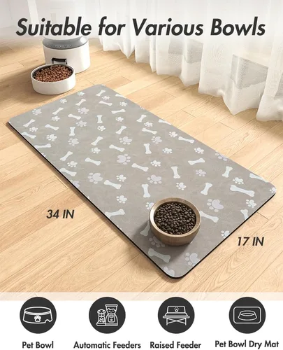 Miniatura 8 de MontVoo Tapete de comida para perros, tapete de alimentación de mascotas para alimentos y agua, dispensador sin manchas, de secado rápido, tapete