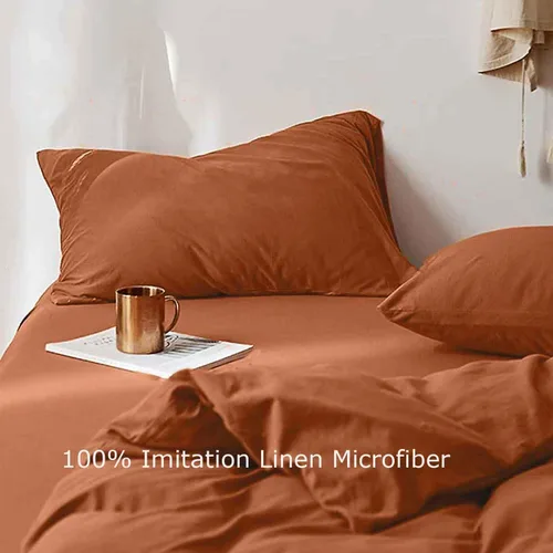Miniatura 3 de Juego de funda de edredón de 3 piezas, color naranja quemado, tamaño matrimonial, color terracota suave, bohemio, 1 funda de edredón bohemia óxido